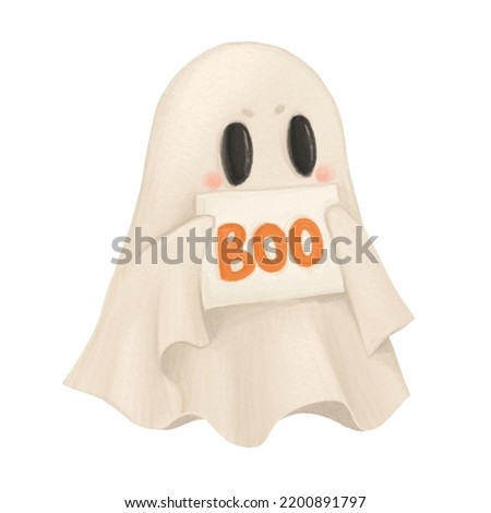 Funny ghost with plate, halloween clip art, isolated on white background, suitable for prints, stickers, postcards, patterns, website elements