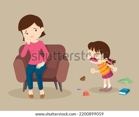 Angry boy scold to worry mother. Aggressive kid screams at trouble family.Family violence and aggression kids concept.