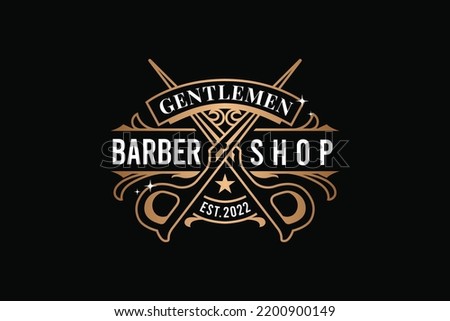 Barbershop Gentlemen Gold Logo Template Royalty-Free Stock Photo #2200900149
