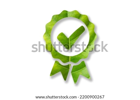 Approved badge badge logo icon of green leaves on white background, for green eco energy concept, environment concept. Royalty-Free Stock Photo #2200900267