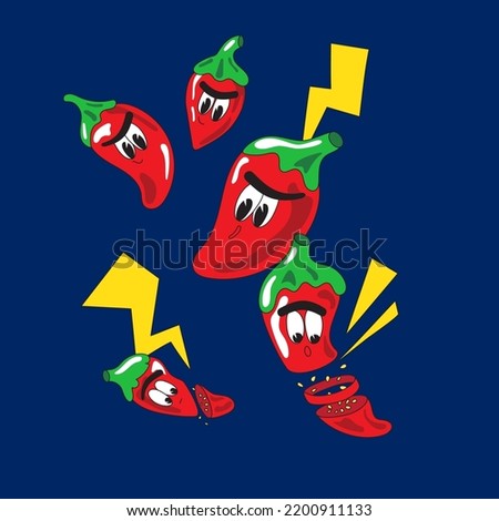 Funny vegetable characters. Cartoon chilli family. Cute mascot isolated on a blue background. Vector
