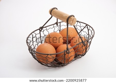 Chicken egg on basket isolated white background