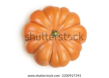 Fresh orange pumpkin isolated on white background with full depth of field. Top view. Flat lay