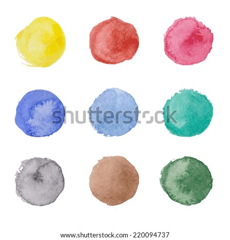 set of colorful vector isolated watercolor  circles