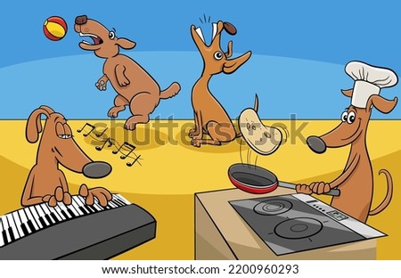 Cartoon illustration of funny dogs comic animal characters group