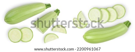 zucchini or marrow isolated on white background with full depth of field. Top view. Flat lay Royalty-Free Stock Photo #2200961067