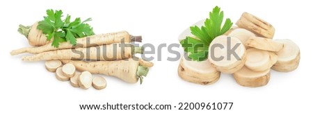Parsley root with slices and leaves isolated on white background Royalty-Free Stock Photo #2200961077