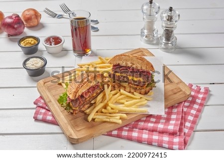 Burger menu and fried potato cola background style.