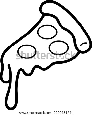Slice of pepperoni pizza. Black and white drawing. Coloring page. Pizza clip art. Cartoon style. Outline.