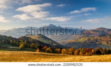 Beautiful mountainous rural landscape in autumn morning. The Mala Fatra national park in northwest of Slovakia, Europe. Royalty-Free Stock Photo #2200982535