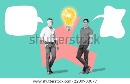 Colleagues think idea with light bulb on color background Royalty-Free Stock Photo #2200983077