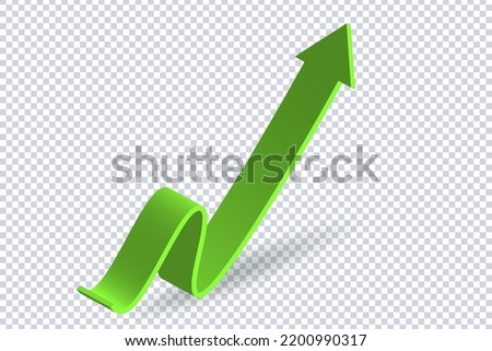 Growing Green Arrow up. Growth chart sign. Flexible arrow indication statistic. Colorful curve arrow of trend on transparent. Trading stock news impulses. Trade infographic. Realistic 3d vector design Royalty-Free Stock Photo #2200990317