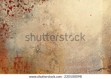 Texture and background, painted with acrylic and sand on canvas, ocher and red shades