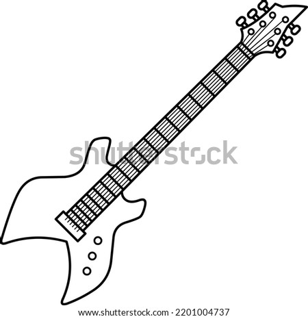 Electric guitar. Musical instrument. Rock band. Vector illustration. Black and white drawing. Clip art. Cartoon style. Outline.