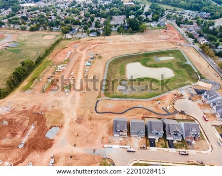 Leesburg. Virginia. USA. September 04, 2022. Construction site with new houses and prepared place for construction.