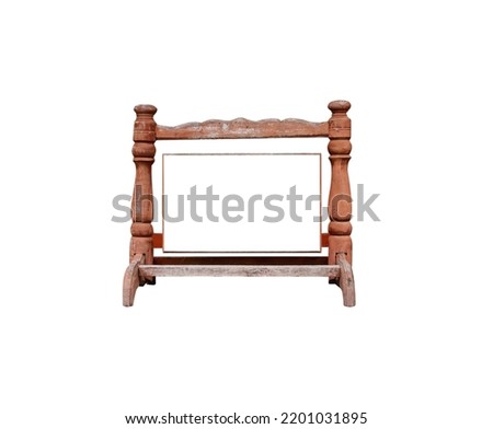 
Wood frame old blank sign and pole with stand structure isolated on white background , clipping path