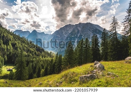 View of Watzmann, National Park Berchtesgaden, Berchtesgadener Land, Upper Bavaria, Bavaria, Germany Royalty-Free Stock Photo #2201057939