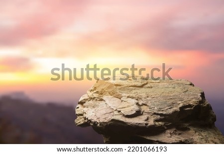 Standing empty on top of a mountain view, Blank space cliff edge with mountain on clouds sky and sunset, vector illustration