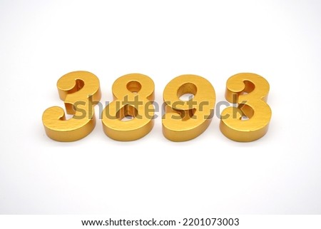   Number 3893 is made of gold-painted teak, 1 centimeter thick, placed on a white background to visualize it in 3D.                                  