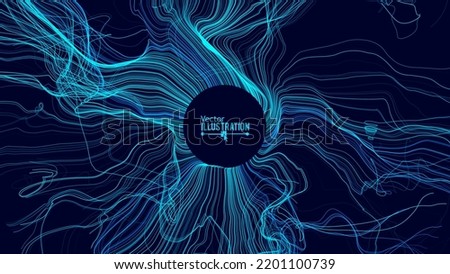 Vector Wave Lines Dynamic Flowing From Center. Blue Smooth Lines Background. Abstract Circle Frame. Vector Illustration. Royalty-Free Stock Photo #2201100739