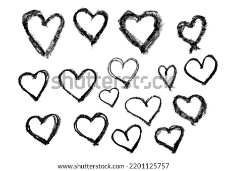 Set of red vector wax crayon love heart shape isolated on white background, hand painting brush texture design elements Royalty-Free Stock Photo #2201125757