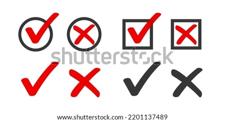 Checkbox checkmark square icon vector or confirm false true check mark red pictogram graphic clipart, right wrong marker felt tip pen hand drawn set, cross and tick survey choice element design