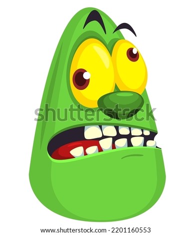 Cartoon angry zombie head. Halloween vector illustration of funny zombie moaning with wide open mouth full of teeth. Great for decoration or package design