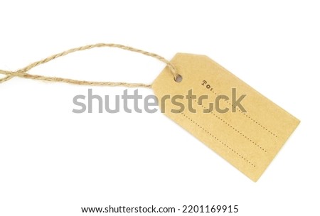 Carton tag or label with rope isolated on white background