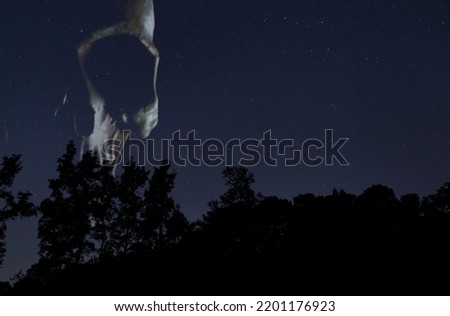 3D rendering of a ghose rising above a night forest