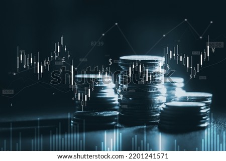 putting coins Business growth and investment chart, strategic planning to increase profits from doing business, long-term investment planning. Royalty-Free Stock Photo #2201241571