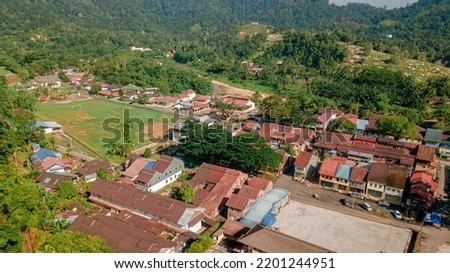 Aerial drone view of countryside scenery in Sungai Lembing, Pahang, Malaysia