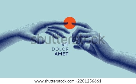Two hands hands going to touch together. Concept of human relation, togetherness, partnership, connection, contact or network. 3d vector for banner, poster, cover, brochure or presentation.  Royalty-Free Stock Photo #2201256661