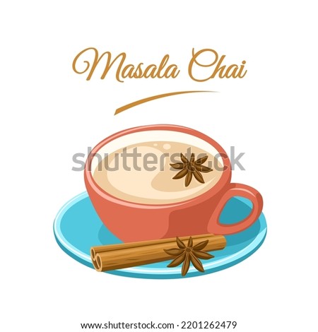 Vector illustration, Masala chai, Indian drink, Black tea with milk and spices. isolated on white background. Royalty-Free Stock Photo #2201262479