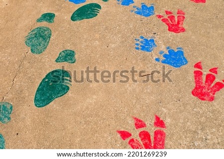 Colourful Animals footprint painted on street.