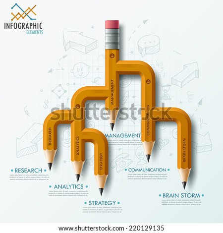 Modern infographic template with unusual pencil and hand drawn sketches on paper background.  Vector. Can be used for web design and  workflow layout