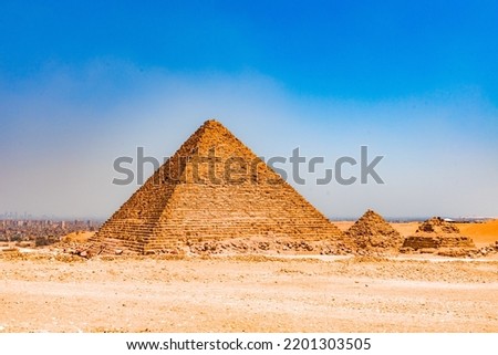 The stunning plateau of the Pyramid of Miquerinos, Giza, Egypt. Royalty-Free Stock Photo #2201303505