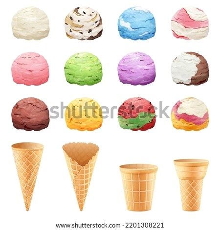 Vector set of ice cream and waffle cones Royalty-Free Stock Photo #2201308221