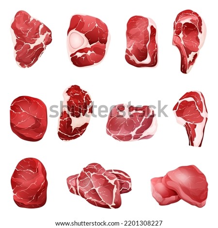 Vector set of meat cuts.Meat parts animals beef, pork, lamb.Raw meat illustration.
