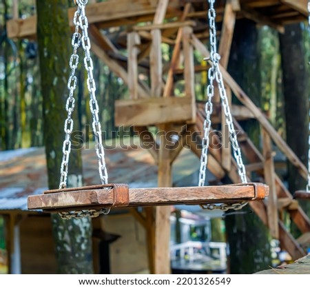 there are several rides that are always there in a tourist spot and playground, one of which is the swing in the Gunung Pancar recreation park, West Java, not only made for children but also for adult
