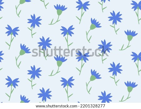 Seamless pattern with cornflowers. Texture with wildflowers in flat style.