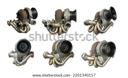Turbocharger  with horn pipe air flow isolate on white background. This has clipping path.  Royalty-Free Stock Photo #2201340157