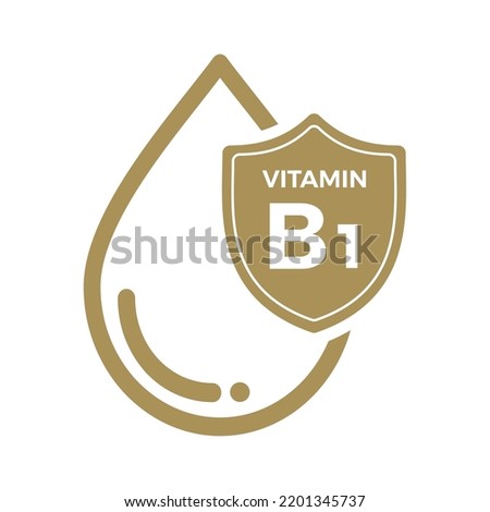Vitamin B1 icon Logo Golden Drop Shield Protection, Medical background heath Vector illustration

