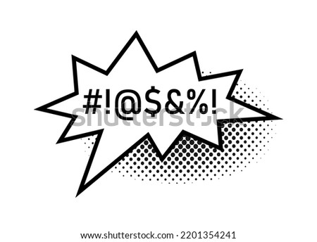 Swear bubble icon with bad speech language in lineart isolated with shadow halftone. Talk bubble with censored text. Vector outline illustration for meme, poster, hate banner, hashtag