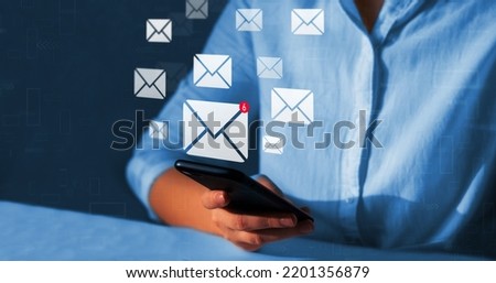 E-mail letter marketing and marketing businesses. Analysis of new messages.Reading email on virtual screen.