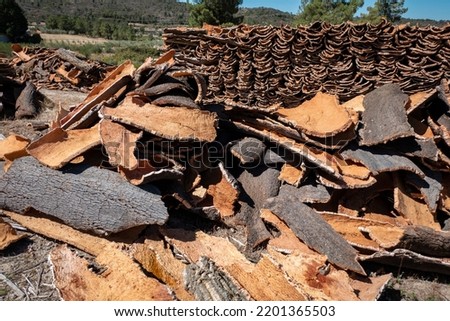 Cork piled up in the form of a pile for industrial use in Portugal