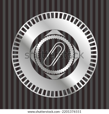 paper clip icon inside silvery shiny emblem. 