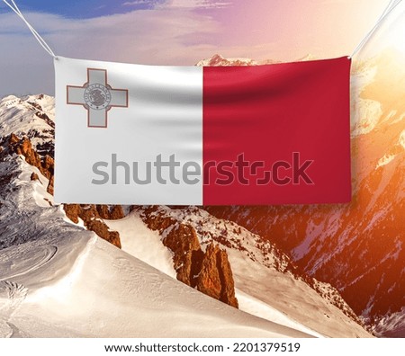 Malta national flag cloth fabric waving on beautiful Background.