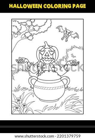Halloween coloring page for kids. Line art coloring page design for kids.
