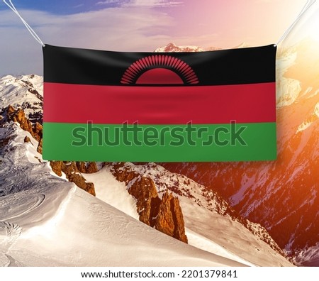 Malawi national flag cloth fabric waving on beautiful Background.