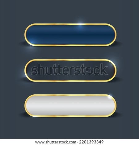 Gold Framed Buttons set. Gold web button of different gradient styles with frames and shine light effect set  Royalty-Free Stock Photo #2201393349